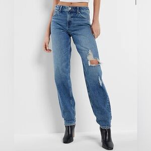 Express Mid Rise Medium Wash Ripped Baggy Tapered Jeans Size 6